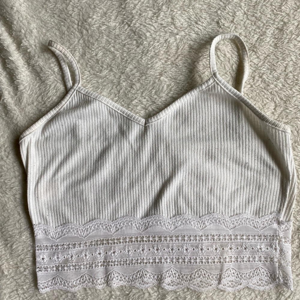 Romwe, white Lace crop top, size small.